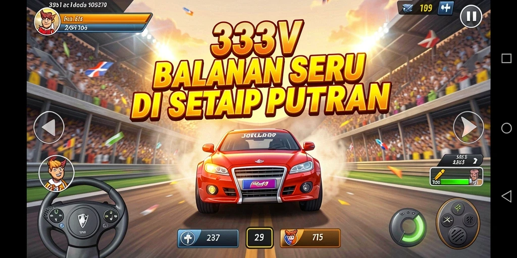 Tampilan gameplay balapan seru di 333V dengan mobil cepat.