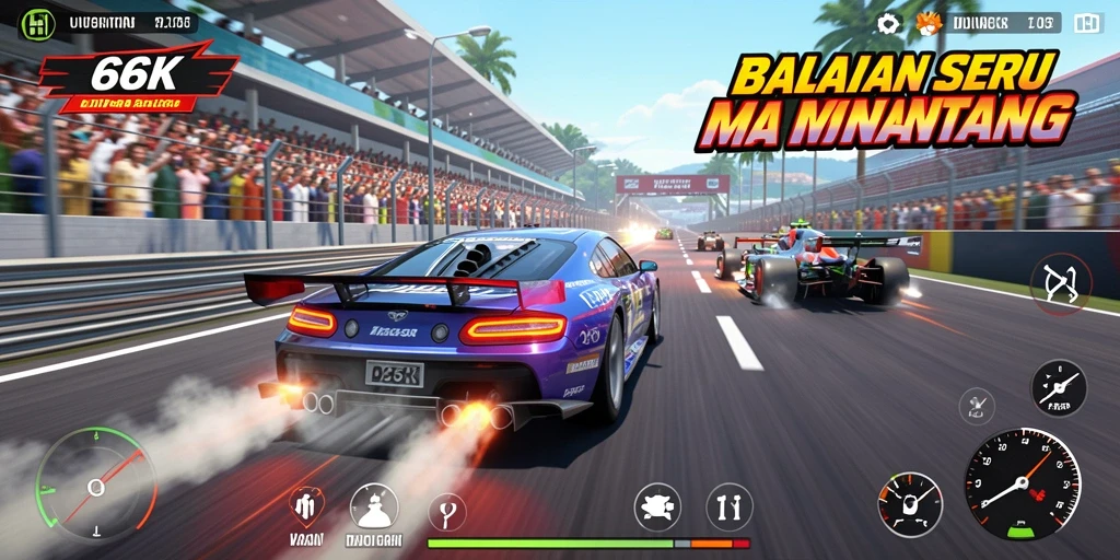 Gameplay Racing menarik dengan berbagai mobil balap di 66K.