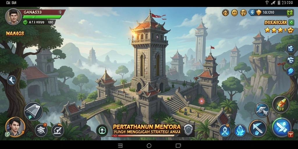 Screenshot GANAS33 menampilkan pertempuran Tower Defense yang mendebarkan.