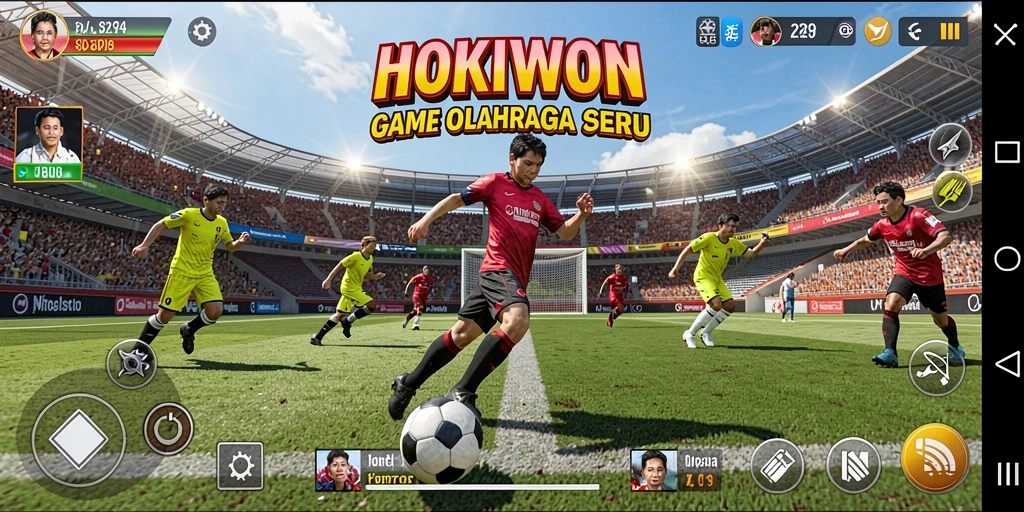 Tampilan gameplay menegangkan dalam HOKIWON dengan aksi olahraga seru.