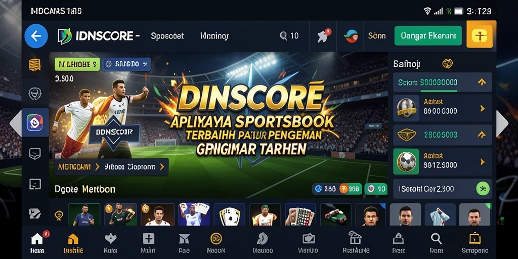 Tangkapan layar IDNSCORE menampilkan antarmuka aplikasi Sportsbook yang menarik.