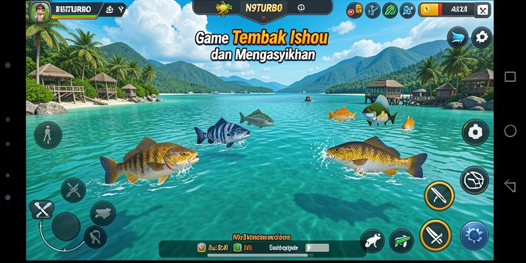 Screenshot gameplay N9TURBO menampilkan aksi Tembak Ikan yang seru.