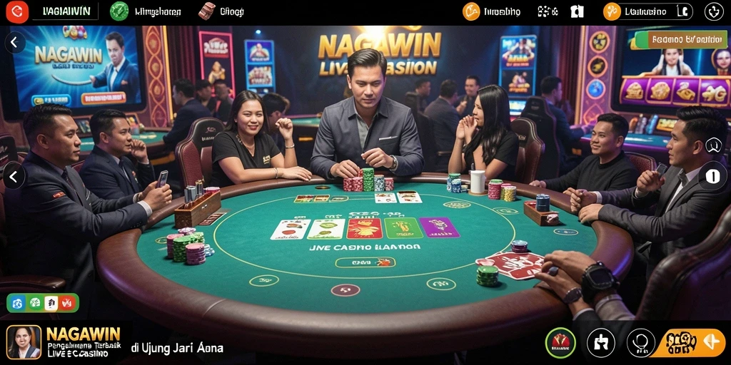 Tangkapan layar NAGAWIN menampilkan dealer live asyik dalam permainan kasino.