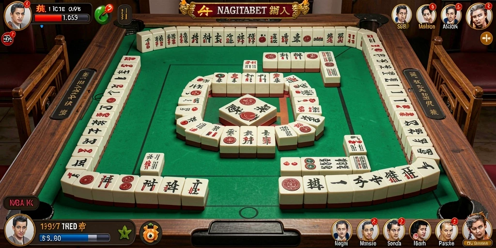 Tampilan gameplay seru NAGITABET dengan ubin Mahjong yang berwarna-warni.