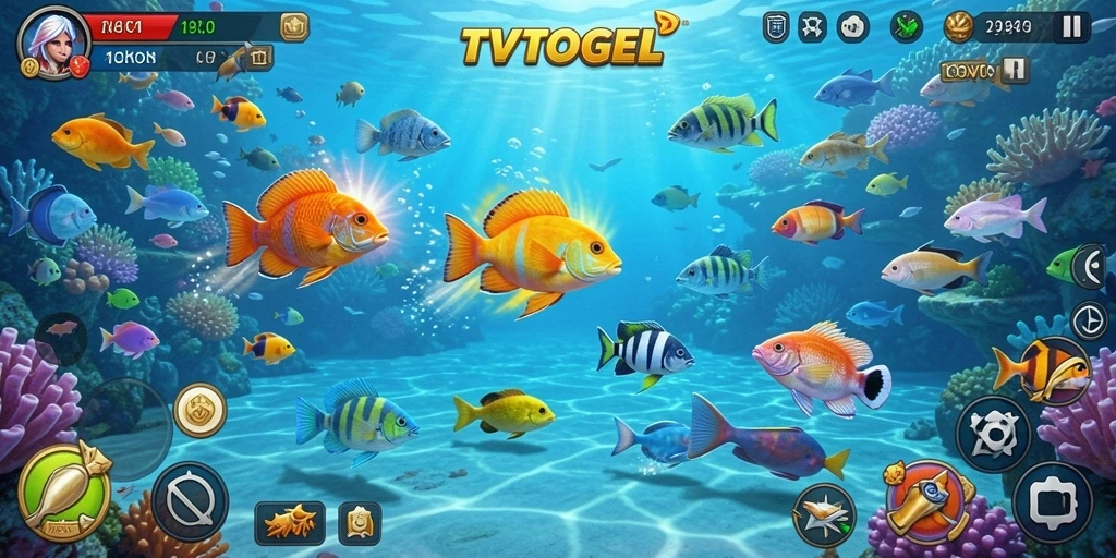 Screenshot gameplay yang menampilkan aksi tembak ikan seru di TVTOGEL.