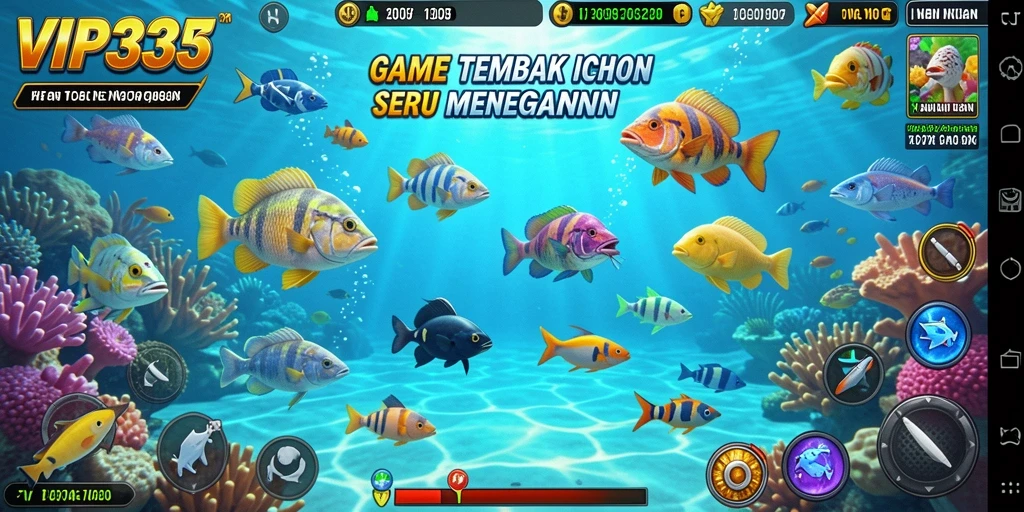 Screenshot gameplay VIP333 menampilkan aksi tembak ikan yang mendebarkan.